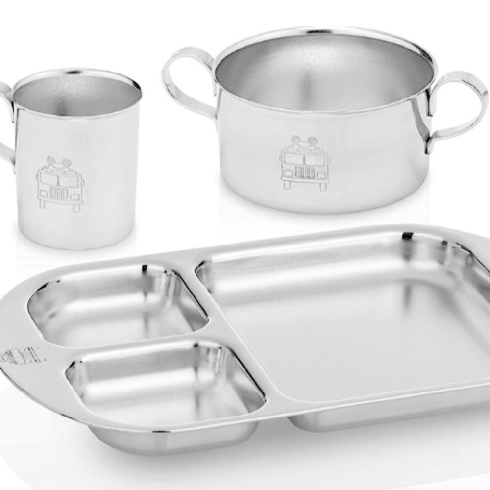 Kiddobloom Children's Premium Stainless Steel Dinnerware Set fire truck series.